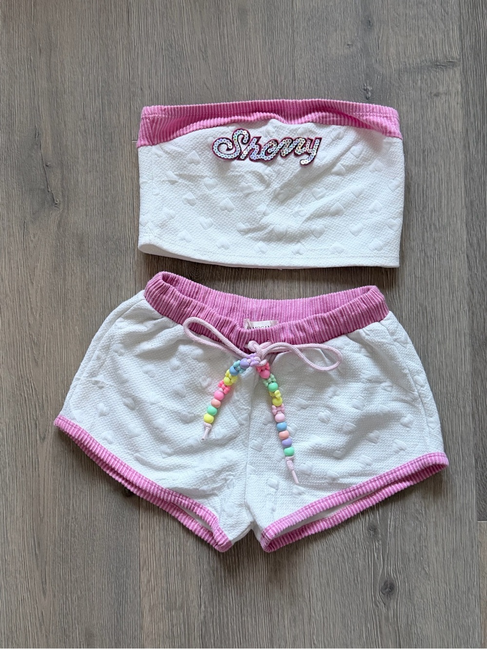 White & Pink Beaded Bikini Set – Size S